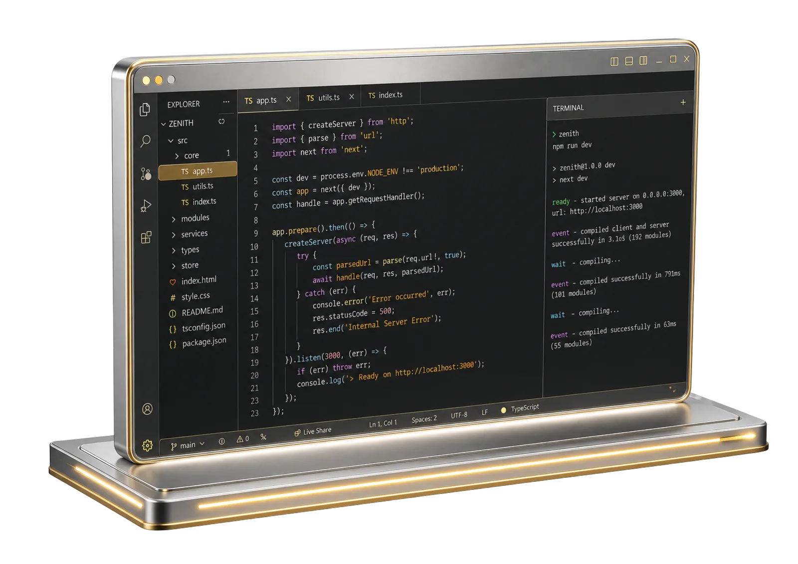 Terminal window with developer tooling for the integration surface